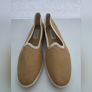 Italeau Allegra Flats In Camel Color, Organic Cotton Rubber Sole Sz EU 38.5/US 8
